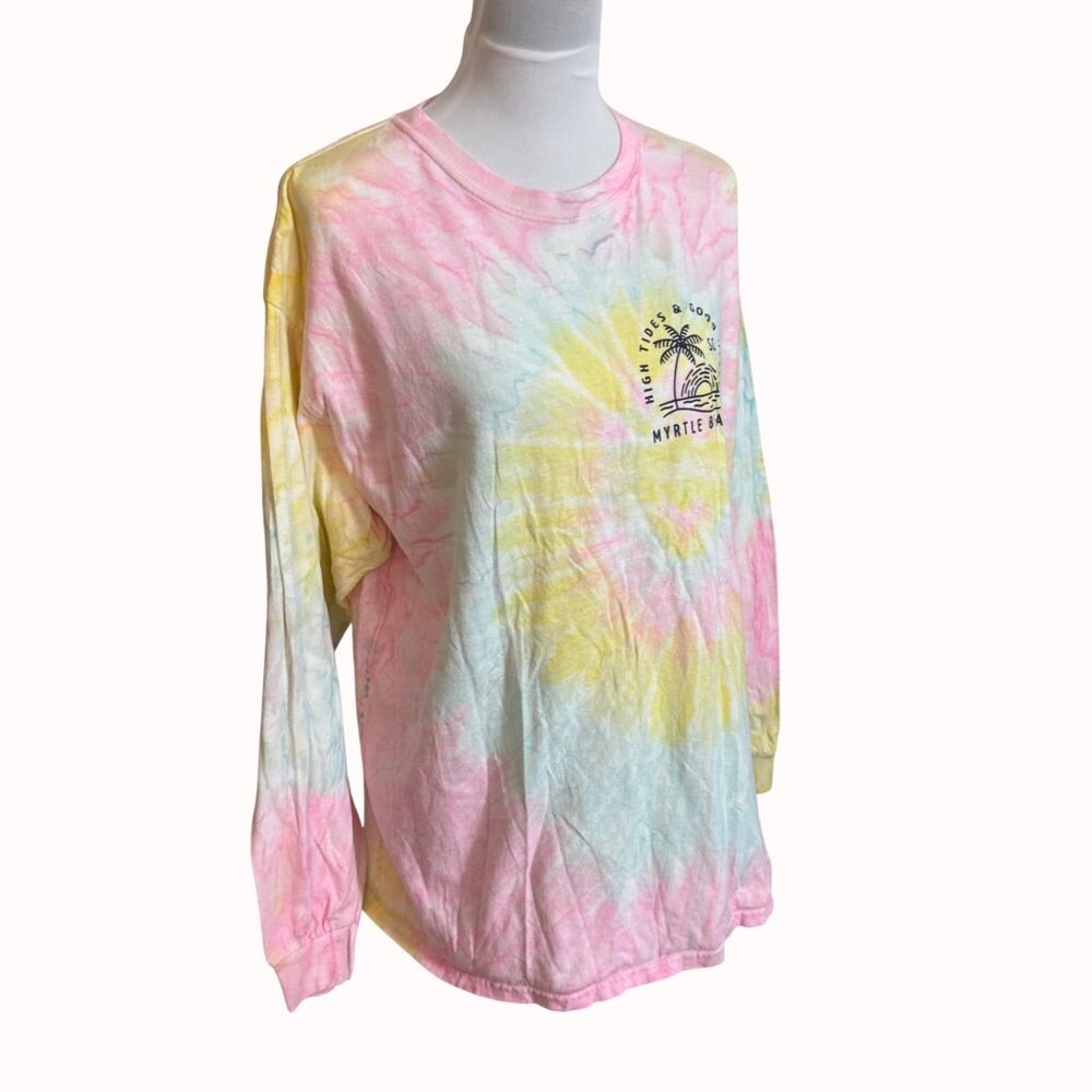 High Tides Good Vibes Tee Myrtle Beach Tie Dye Long Sleeve Shirt Coastal Graphic - Picture 3 of 14